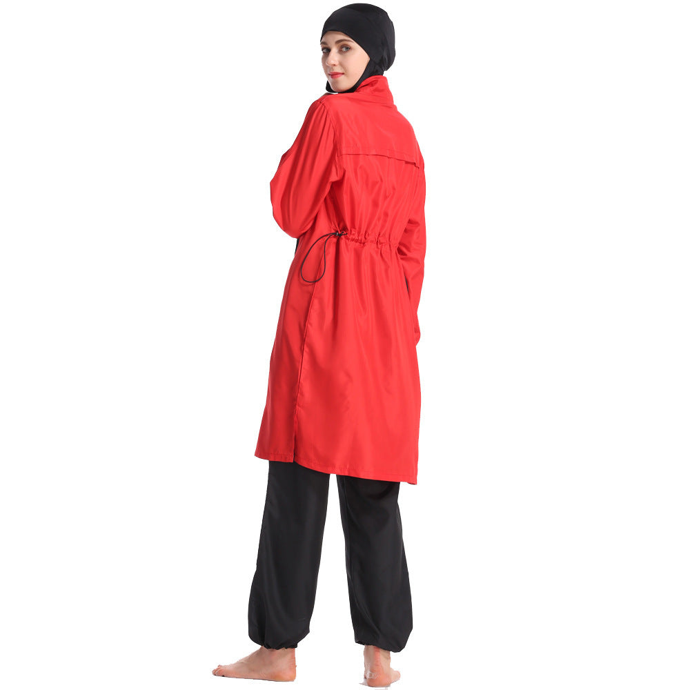 New Middle Eastern Women'S Thin Sportswear Conservative Swimsuit Loose Large Size Zipper And Hooded Three-Piece Suit - Chic Angle