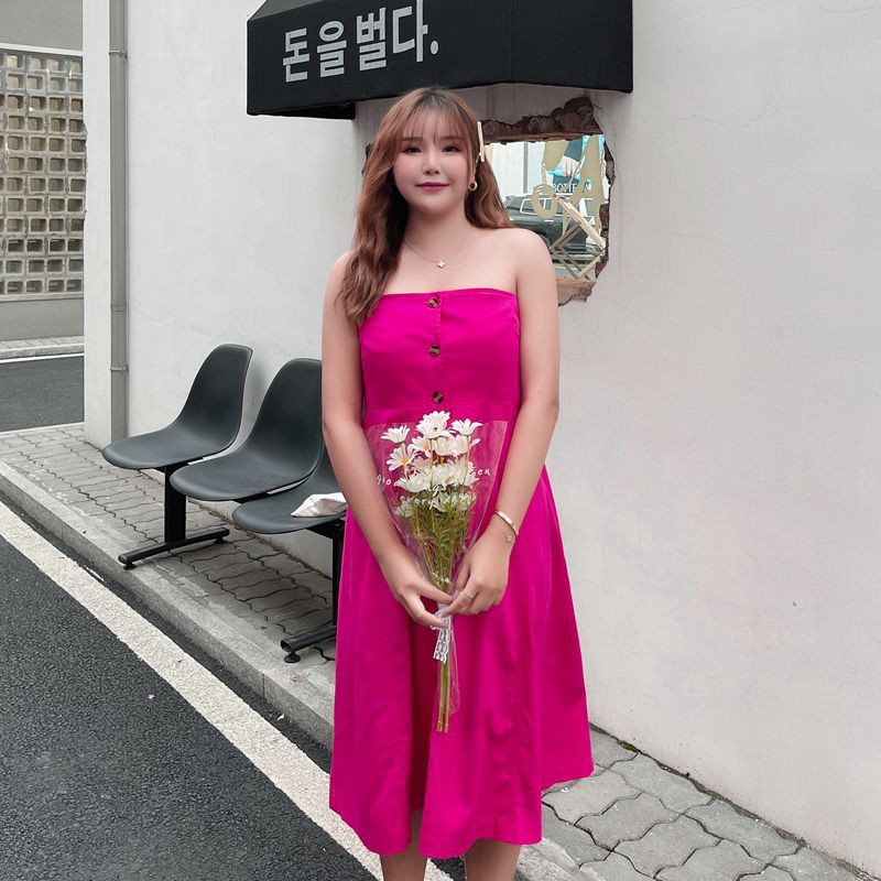 Women''s New Fat Mm Sling Detachable Bra Off Shoulder Waist Korean Dress