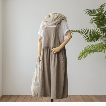 Women's Cotton And Linen Sling Dress Washed Cotton Vest Skirt