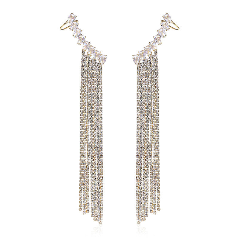 Zircon Earrings Exaggerated Tassel Earrings