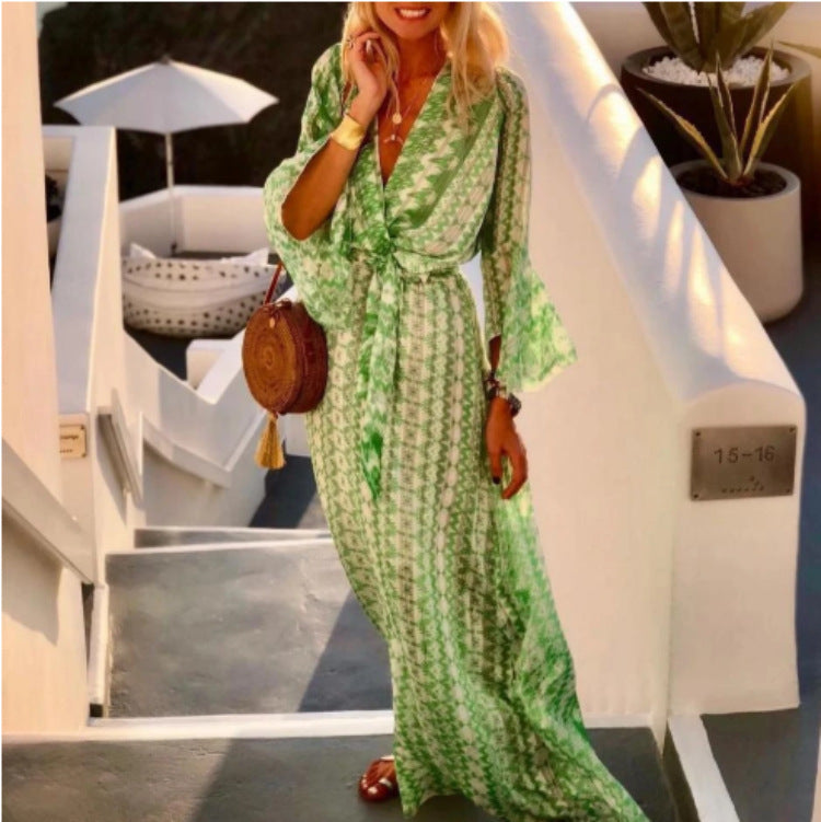 Bohemian Print Long Skirt Vacation Beach Skirt Casual Summer New Ladies Dress