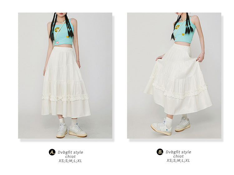 Vintage Cake A- Line Skirt Draping Casual Long Skirt