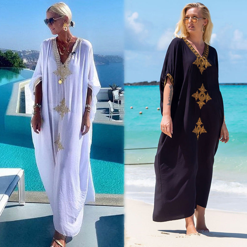 European And American New Satin Loose Fit Dress Vacation Casual Overlay Cover Up