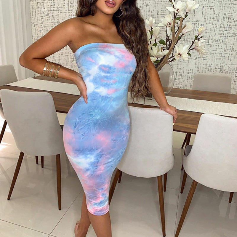 Sleeveless tube top midi skirt