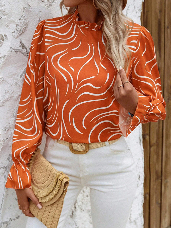 Women's Water Ripple Printed Long-sleeved Top - Chic Angle