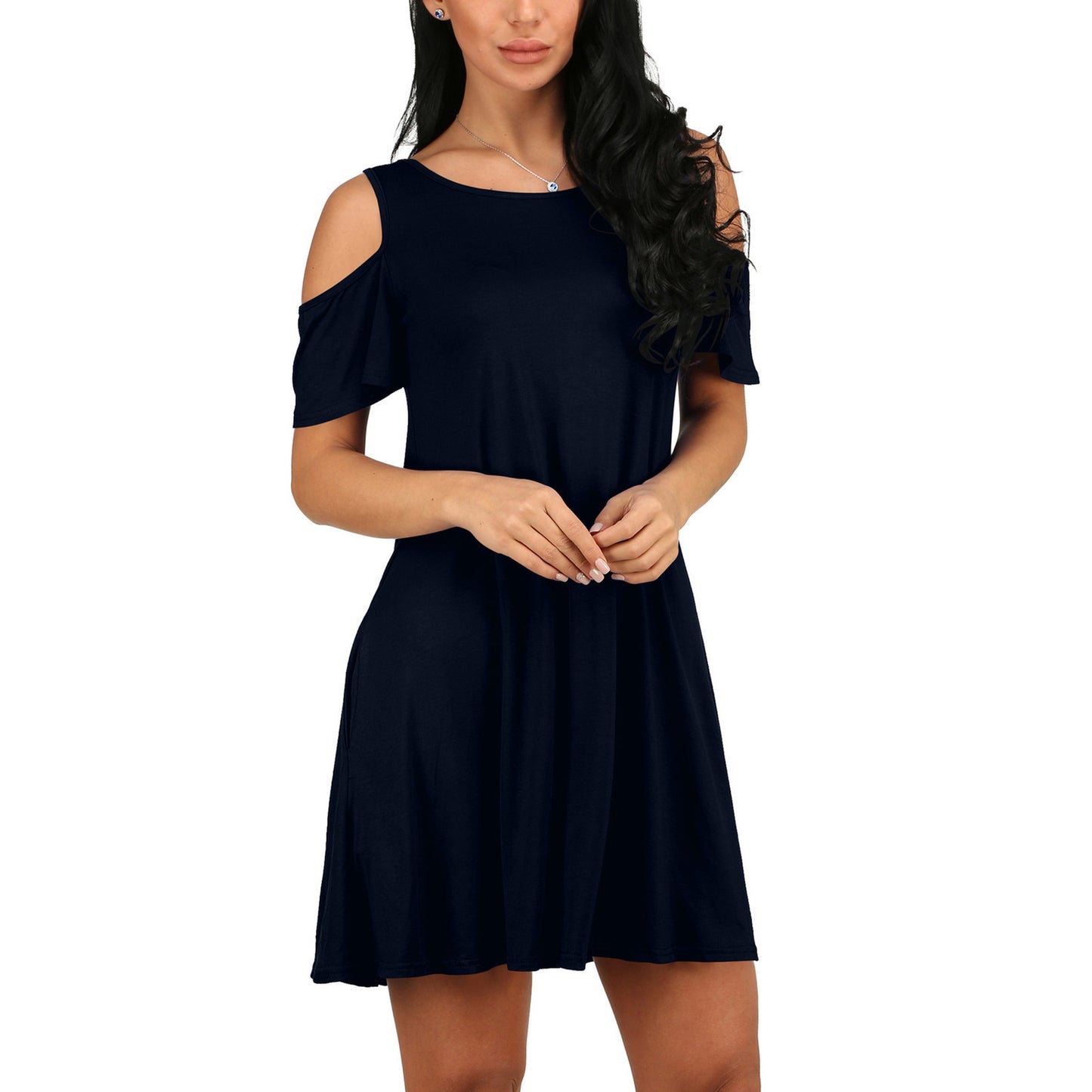 Loose strapless short sleeve pocket dress