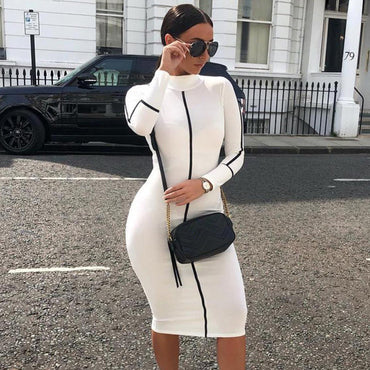 Summer new hit color long-sleeved midi dress