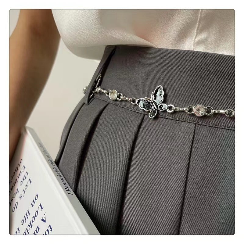 Waist Chain Female Korean Version Butterfly Drop Glue Diamond Personality Chain Hollow Rose Pendant Collocation Dress All Match