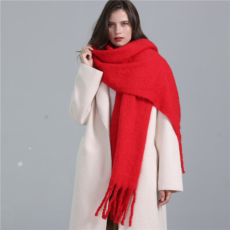 European And American Plus Long Scarf Winter Cashmere Warm All-matching Solid Color Scarf Men And Women Fashion Tassel Scarf New