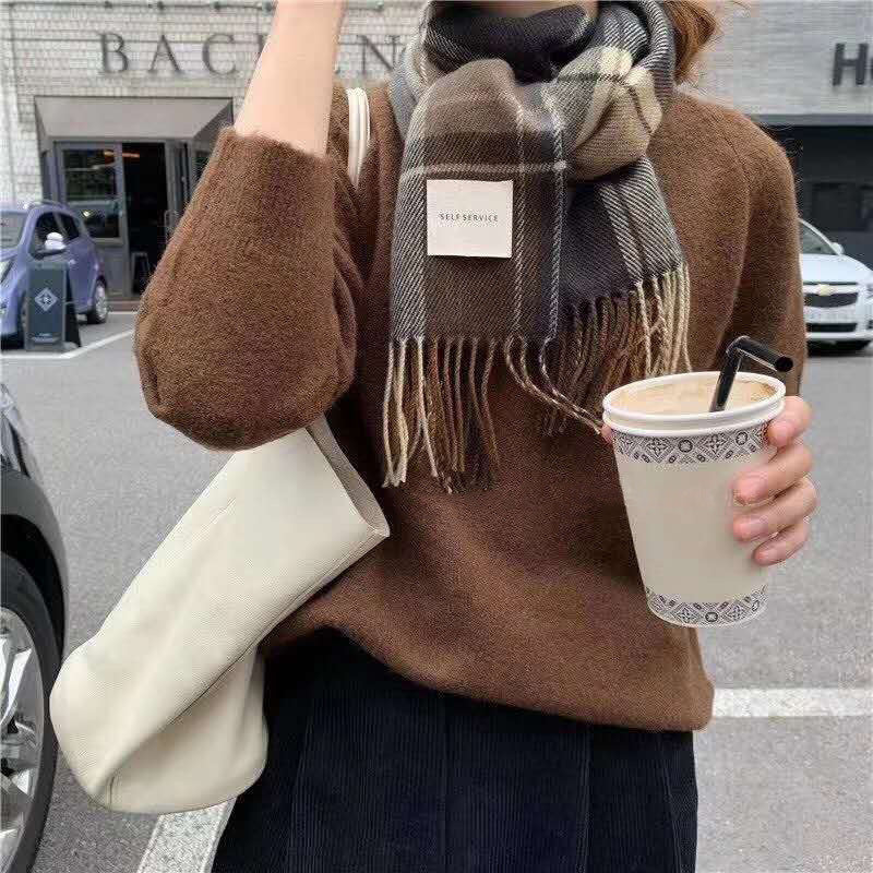 Retro Plaid Scarf Women Winter Imitation Cashmere Shawl