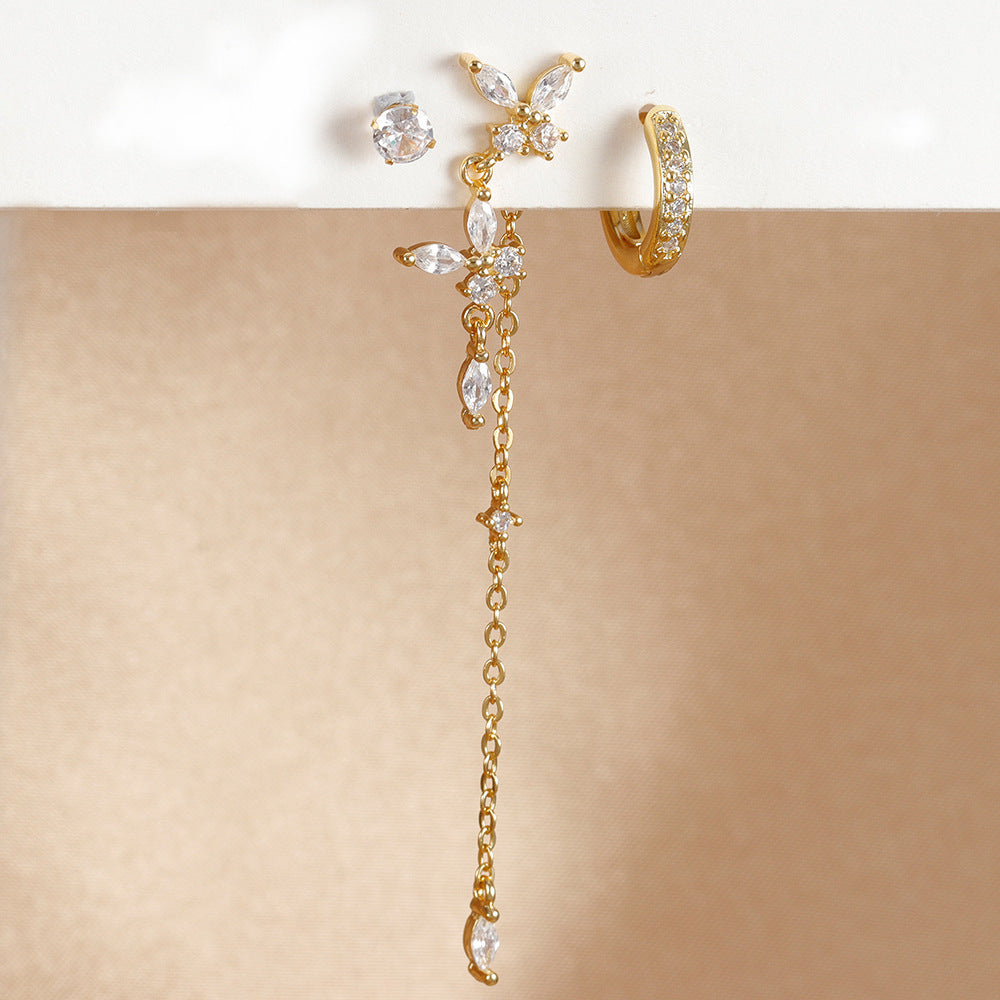 Three-piece Earrings Fashion Zircon Butterfly