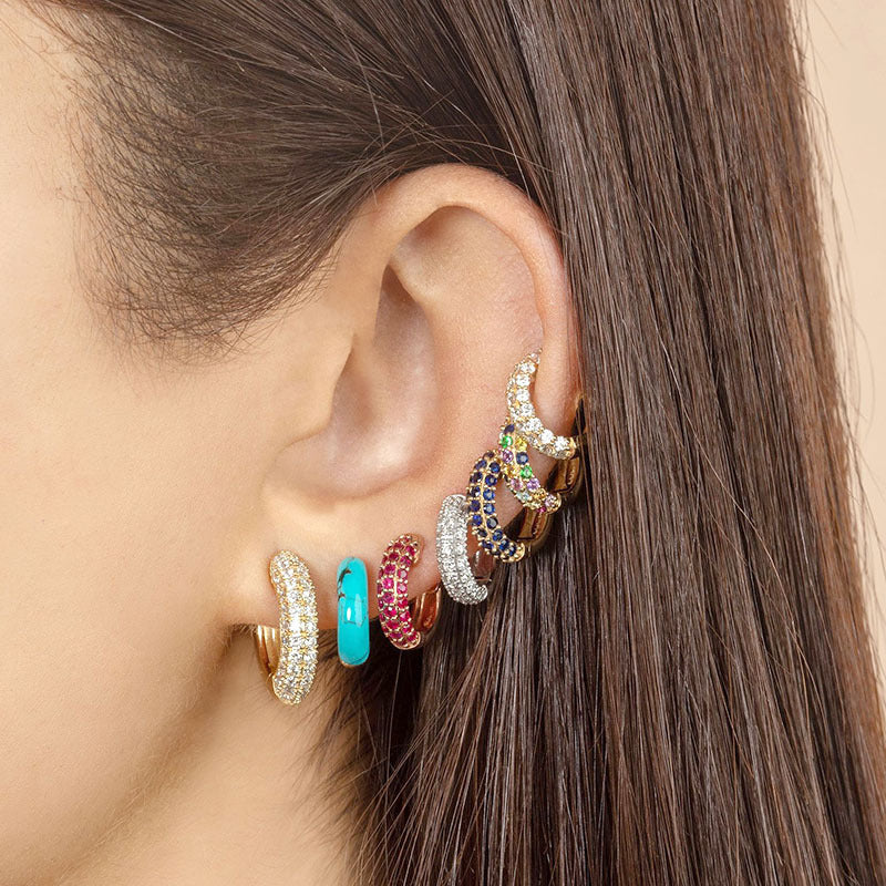 Silver Needle Gold Rhinestone Earrings Women's Geometric