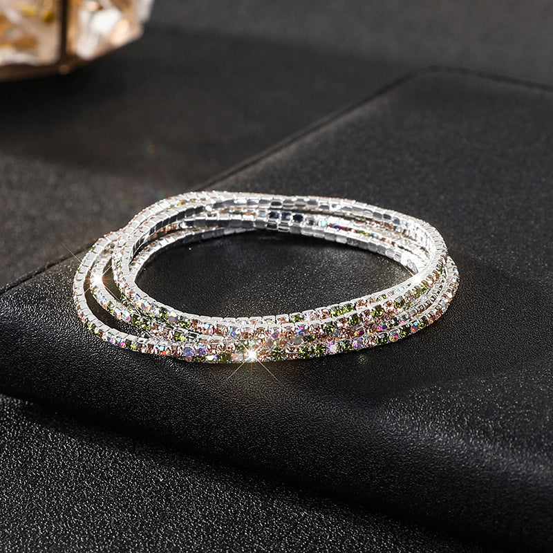 Diamond-embedded Stretch Bracelet 2mm Single Row Color