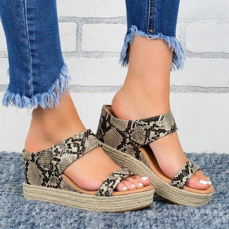 European And American Wedge Slippers Hemp Rope Ladies Casual Flat Sandals