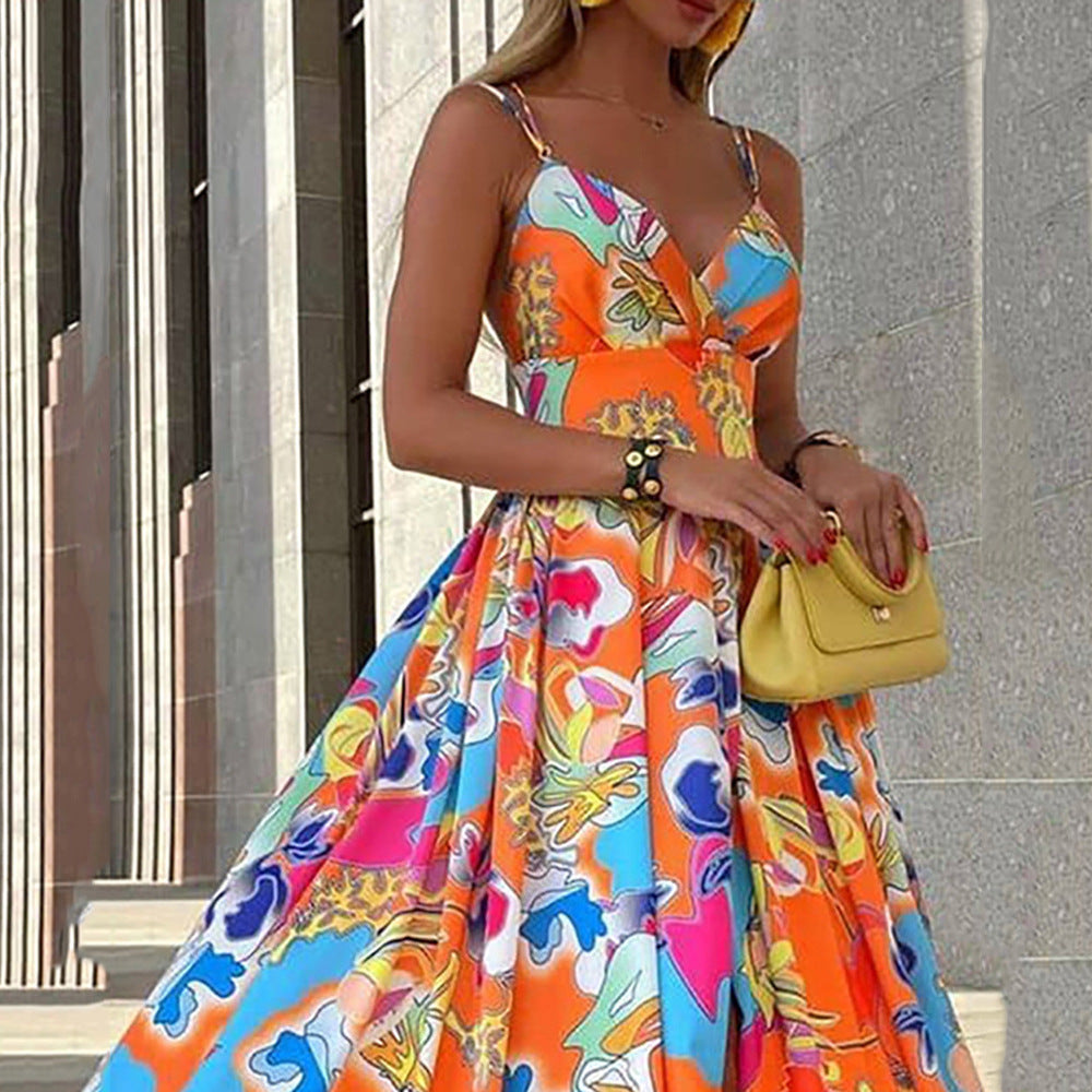 Chiffon Printed Dress Bohemian Vacation Style
