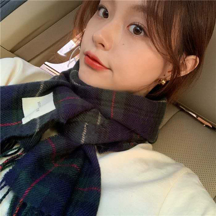 Retro Plaid Scarf Women Winter Imitation Cashmere Shawl