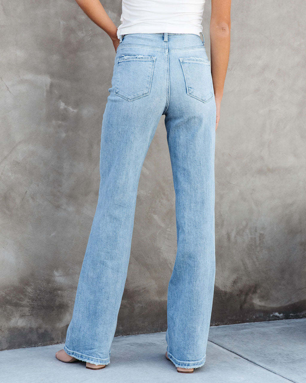 European And American Style Washed Fashionable All-match Mid-waist Denim Straight-leg Trousers