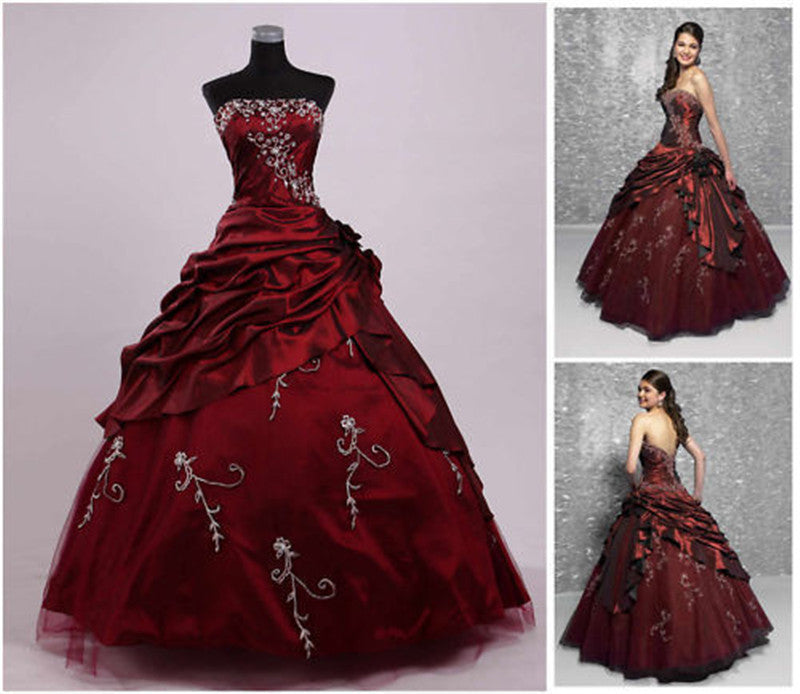Wedding Dress Handmade Silver Embroidered Taffeta Formal