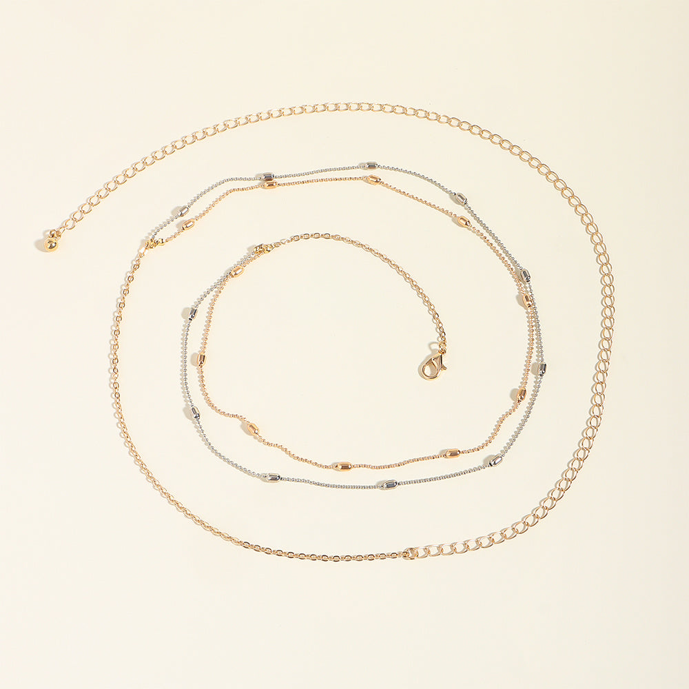 Summer Beach Sexy Body Chain Gold Silver Double Thin Chain Bead Waist Chain Street Fashion Retro Beauty Belly Chain