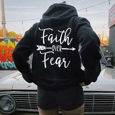 Plain Letter Printed Kangaroo Pocket Drawstring Women's Brushed Hoody