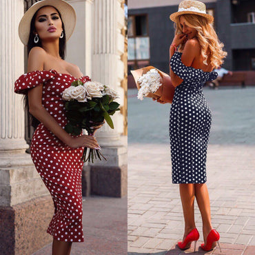 Polka dot print bag hip midi skirt dress