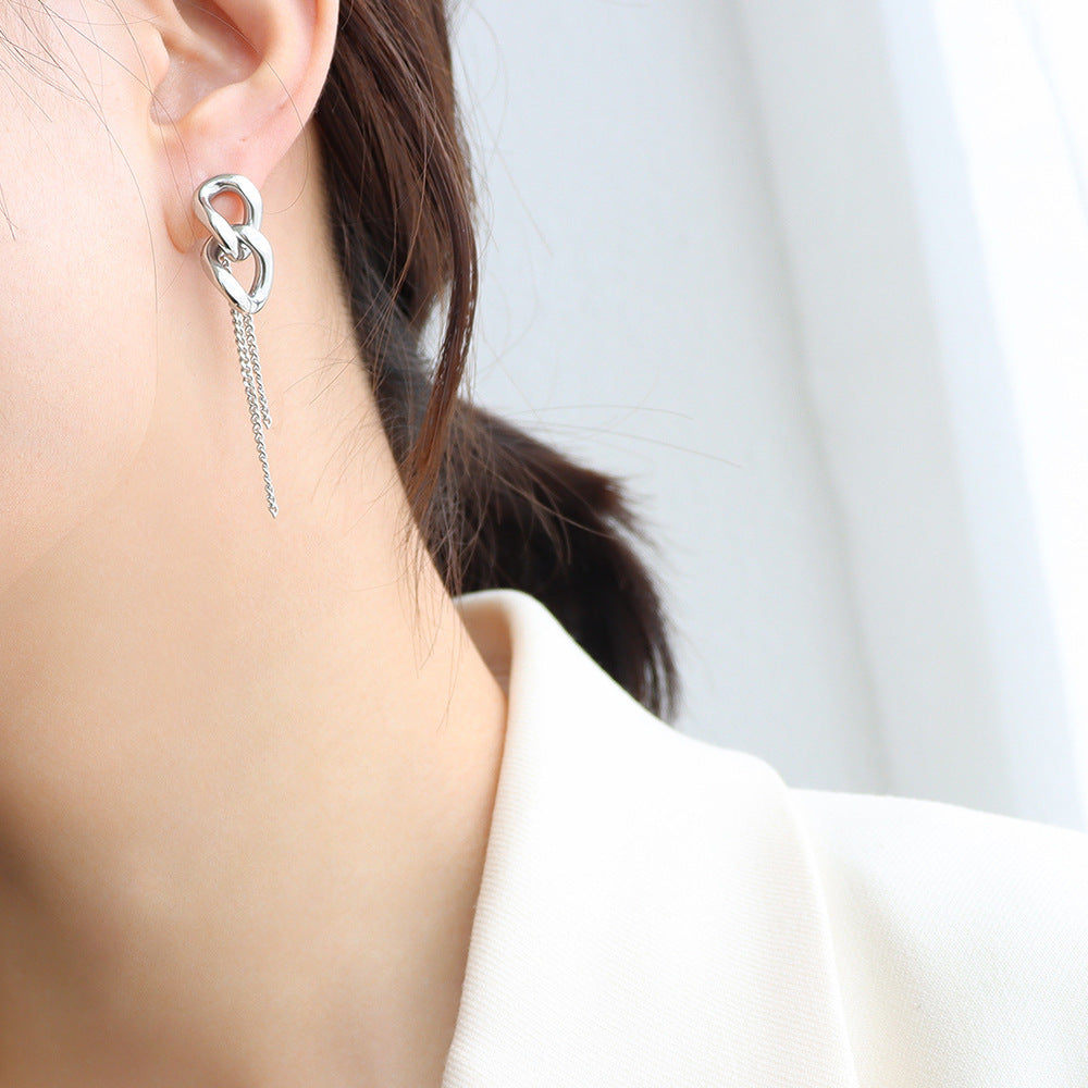Ins Style Thick Chain Tassel Titanium Steel 18K Gold Earrings
