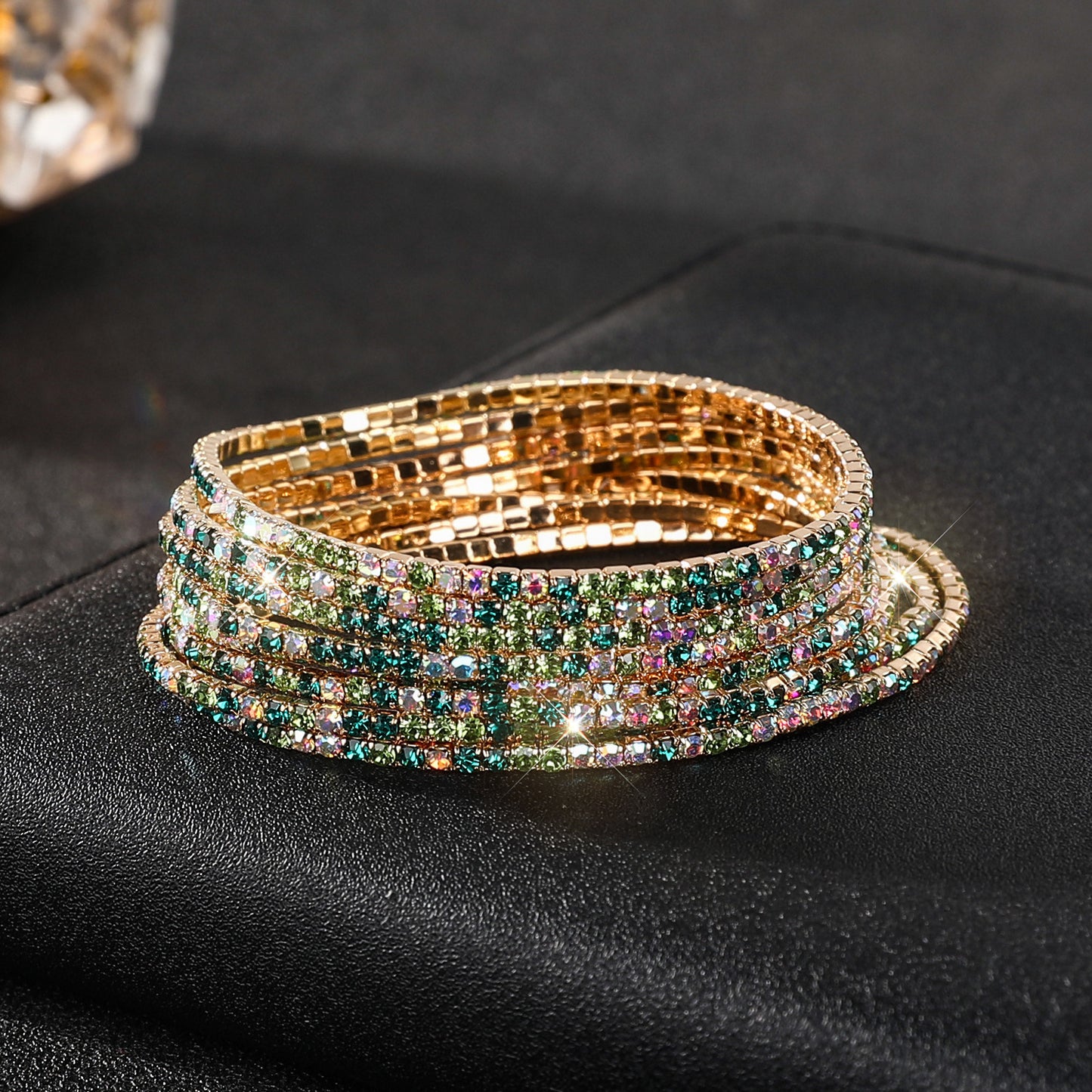 Diamond-embedded Stretch Bracelet 2mm Single Row Color