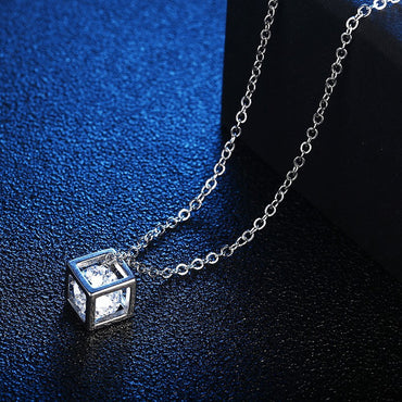 Advanced Diamond Cube Necklace For Women, Light Luxury, Niche Zircon Pendant, Simple Personality, Collarbone Chain, Exquisite Jewelry