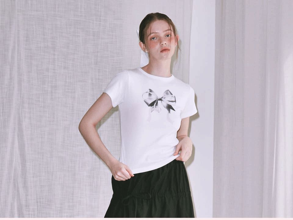Special-interest Design 23 Summer Hot Girl Bow Round Neck Short Sleeve T-shirt Girl