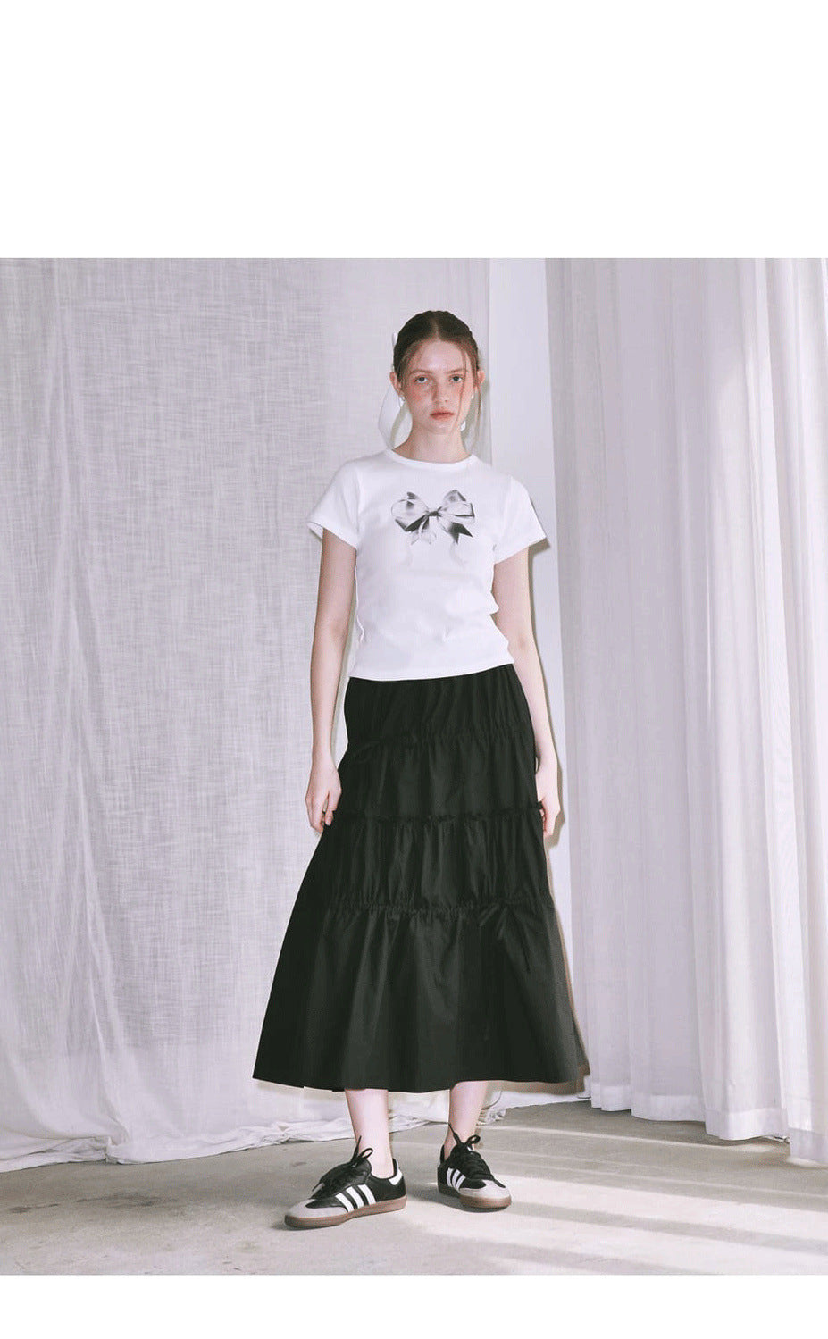 Special-interest Design 23 Summer Hot Girl Bow Round Neck Short Sleeve T-shirt Girl