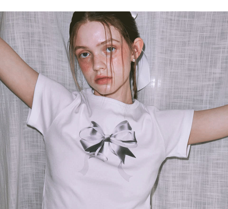 Special-interest Design 23 Summer Hot Girl Bow Round Neck Short Sleeve T-shirt Girl