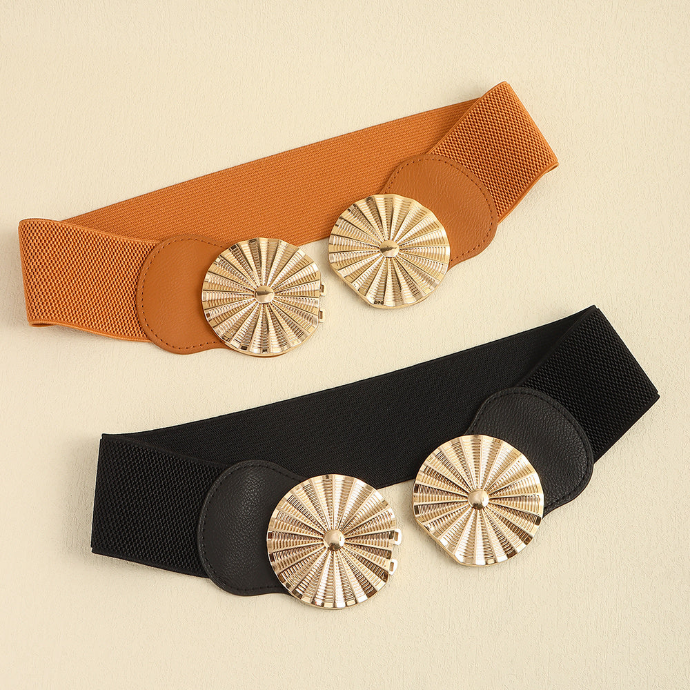 Stylish Women's Wide Belt Elastic Elastic Metal Circle With Jacket Shirt-skirt Waist Seal