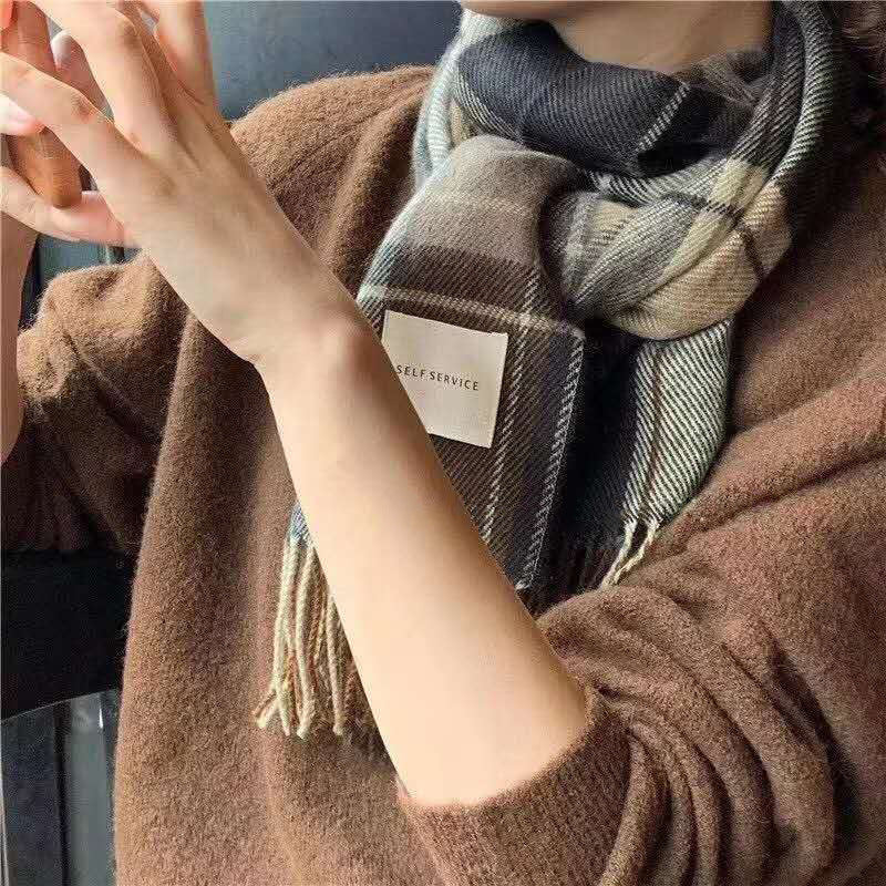 Retro Plaid Scarf Women Winter Imitation Cashmere Shawl
