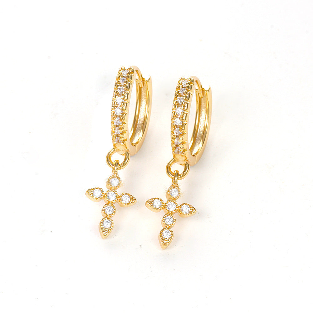 Gold Plated Water Drop Lightning Cross Pendant Earrings