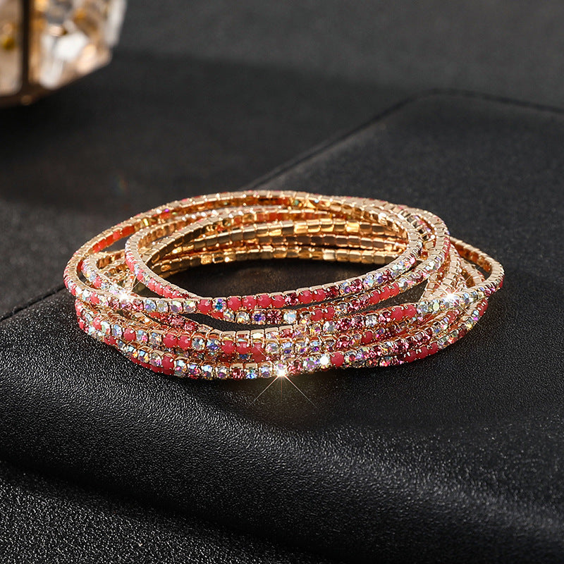 Diamond-embedded Stretch Bracelet 2mm Single Row Color
