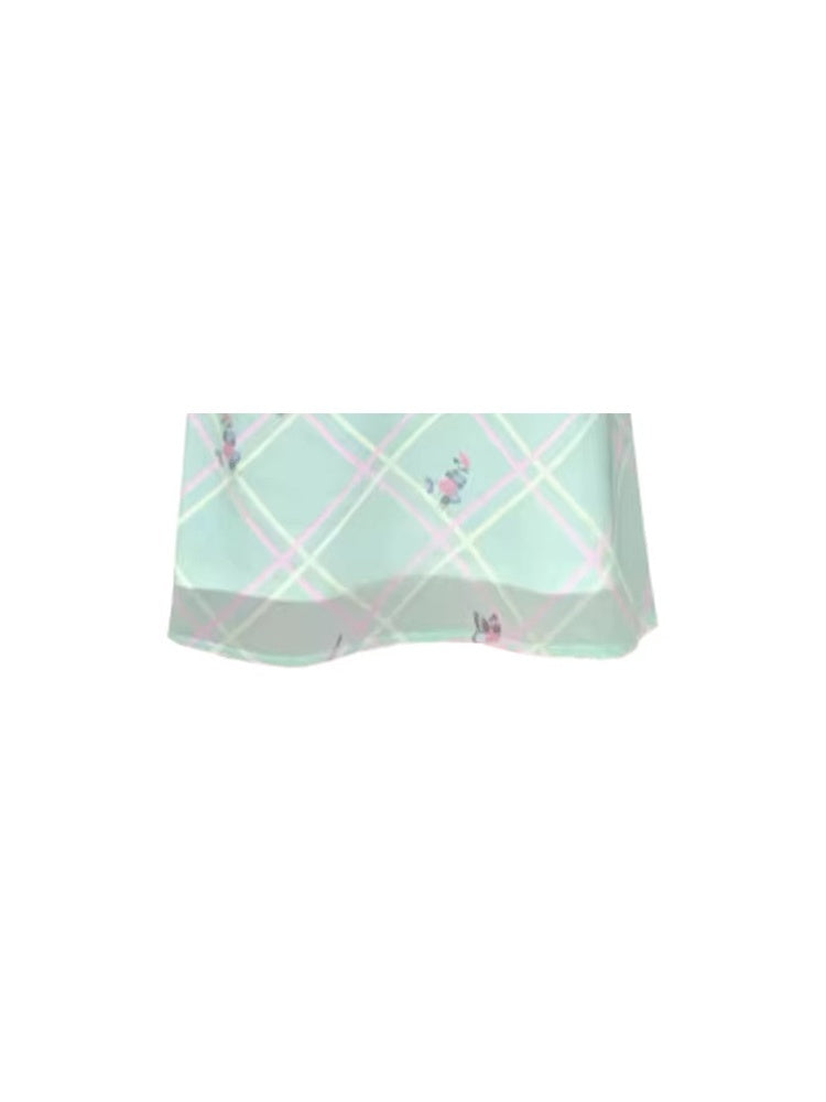 Women's Retro Green Plaid Floral Skirt