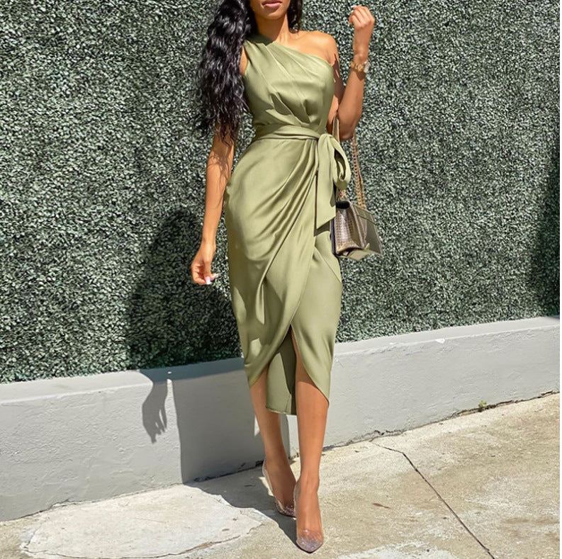 slanting shoulders and irregular straps