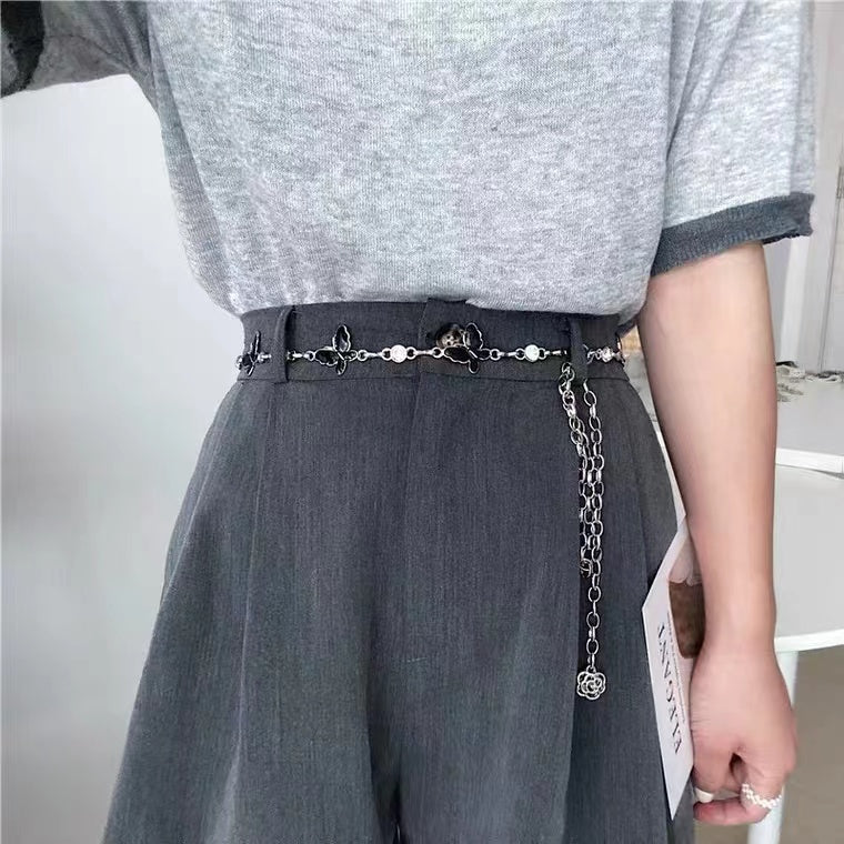 Waist Chain Female Korean Version Butterfly Drop Glue Diamond Personality Chain Hollow Rose Pendant Collocation Dress All Match