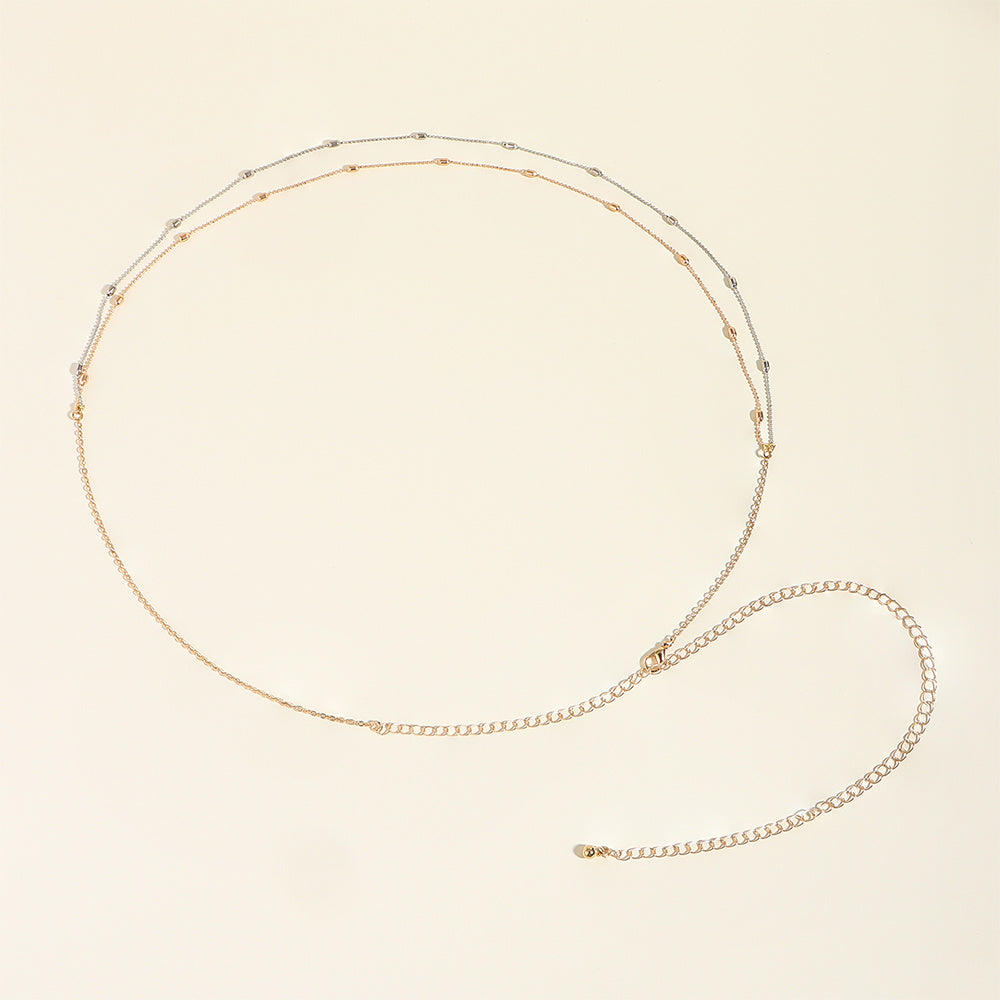 Summer Beach Sexy Body Chain Gold Silver Double Thin Chain Bead Waist Chain Street Fashion Retro Beauty Belly Chain