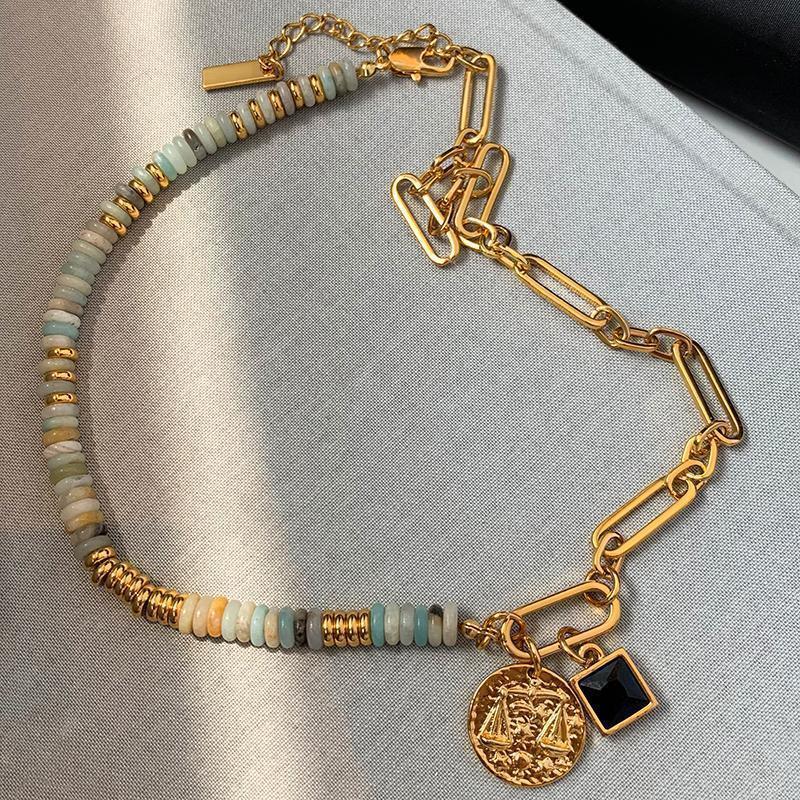 Colored Glass Stitching Beaded Necklace - Chic Angle