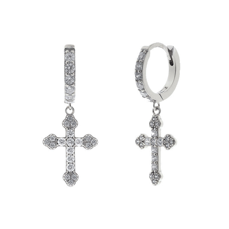 Silver Needle Geometric Cross Ear Clip Diamond-embedded Hipster