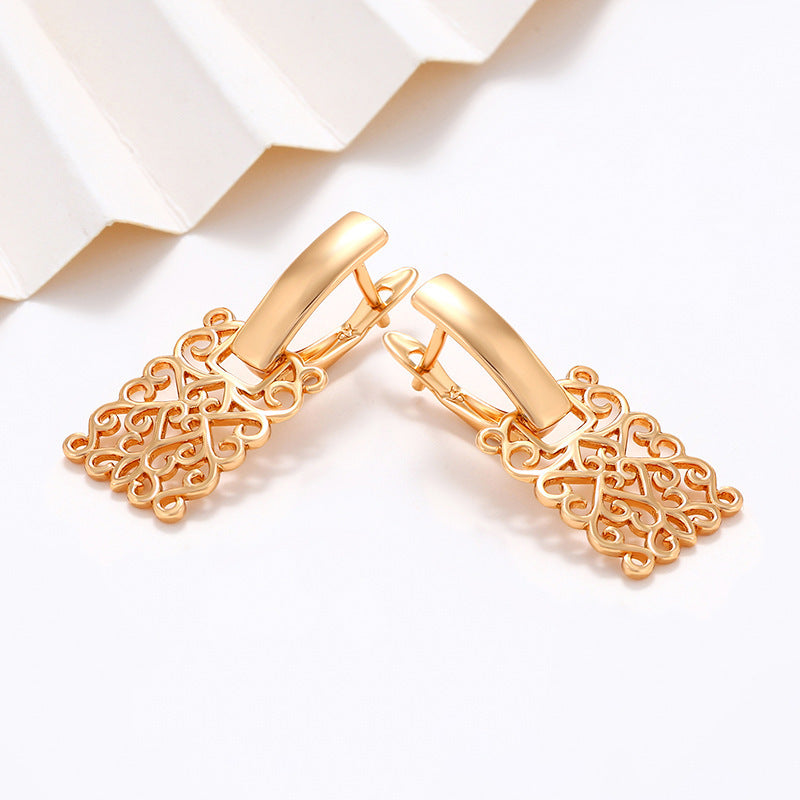 Gold Plated Geometric Square Hollow Earrings