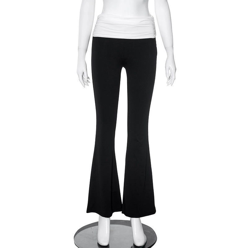 Color Matching Waist Casual Bootcut Trousers Women