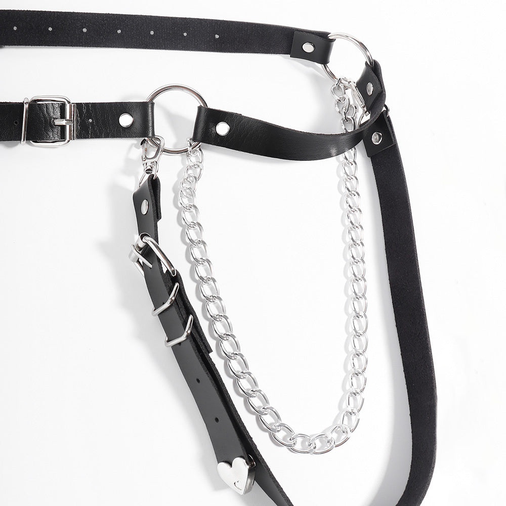 Punk Darkwind Women's Belt Leather Functional Chain Love Belt Sexy Uniform Suspenders Harness Accessories