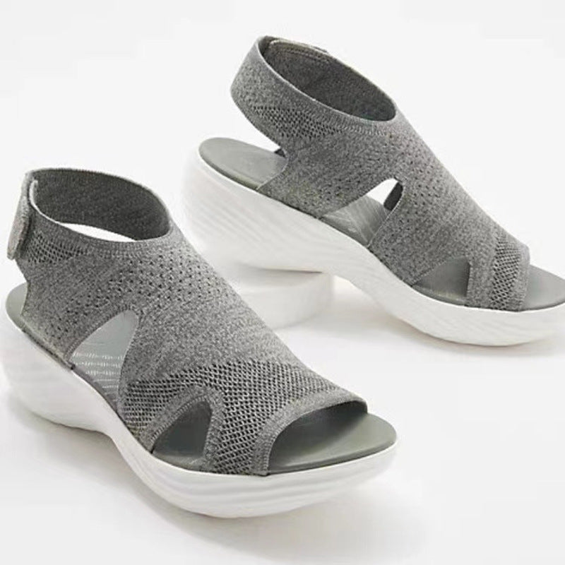 Women's Mesh Wedge Soft Sole Casual Sports Flat Fly Knit Sandals Shoes