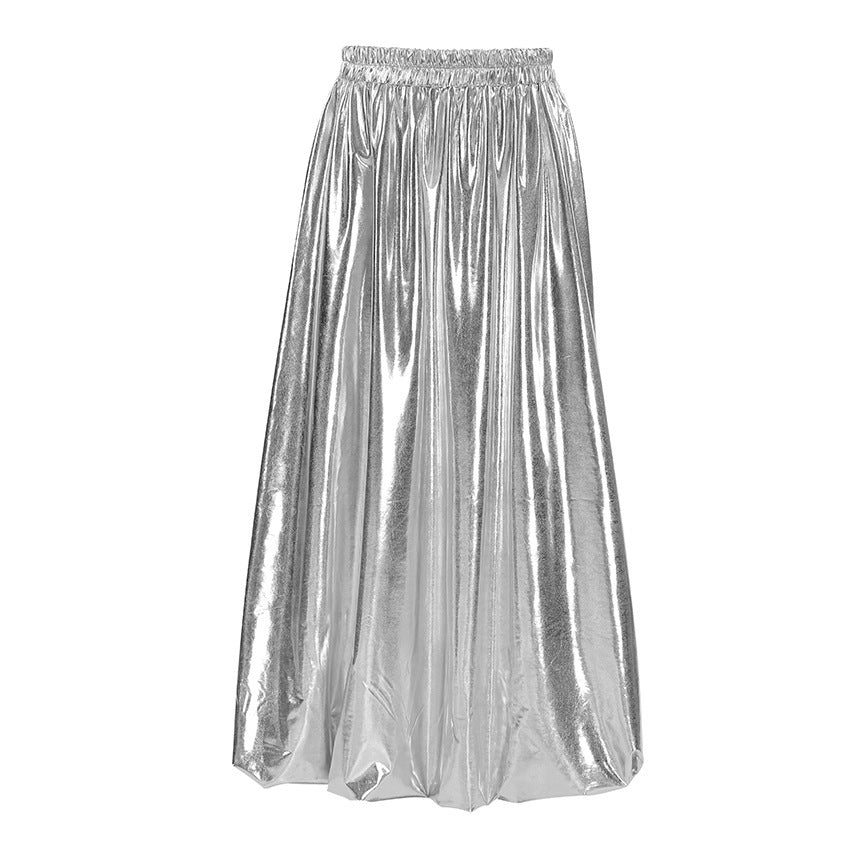 Fashion Silver Bud Skirt European And American Design High Waist A- Line Skirt