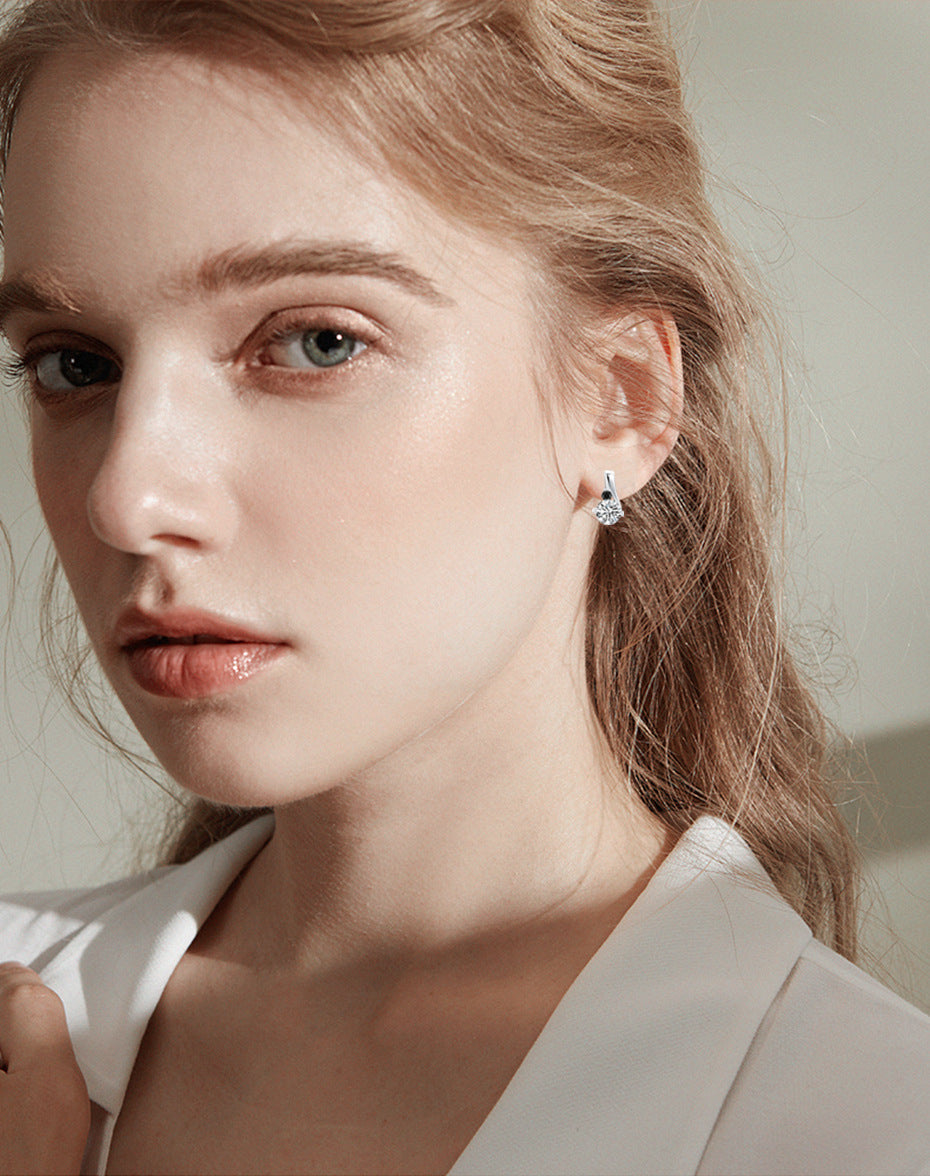 925 Silver Stud Earrings Micro Inlaid Zircon Round