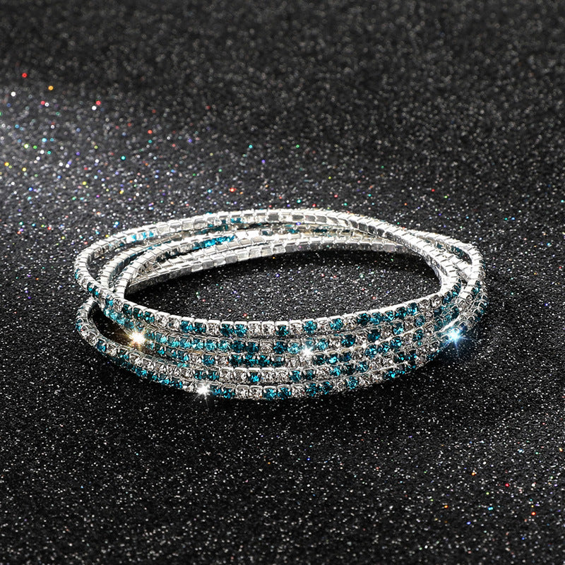 Diamond-embedded Stretch Bracelet 2mm Single Row Color