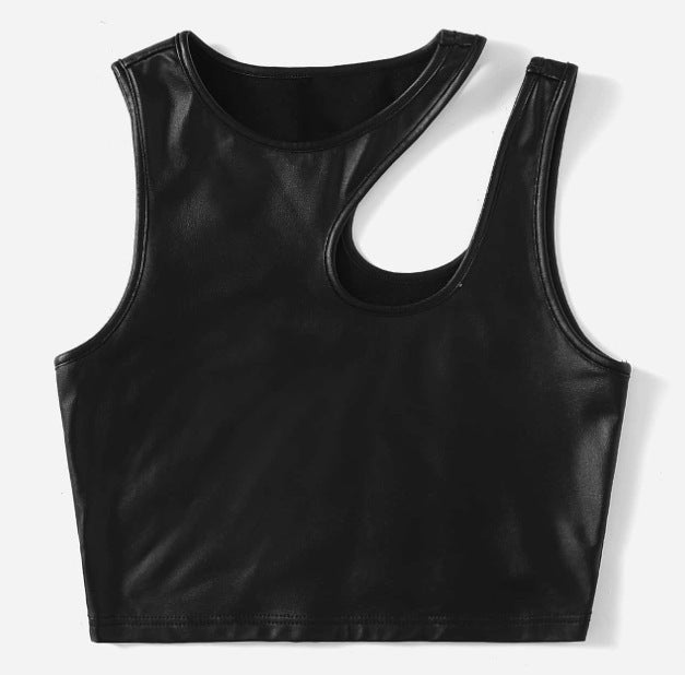 Patent Leather Irregular Shoulder Vest Women's Clothing