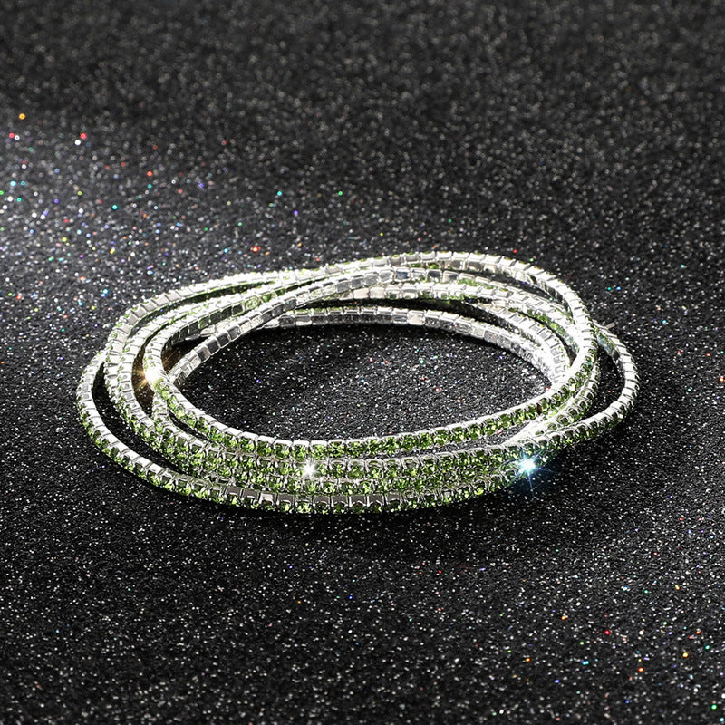 Diamond-embedded Stretch Bracelet 2mm Single Row Color